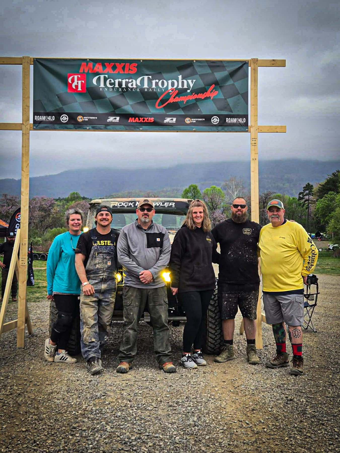 The ABO crew in front of the Jeep at the Terra Trophy start gate